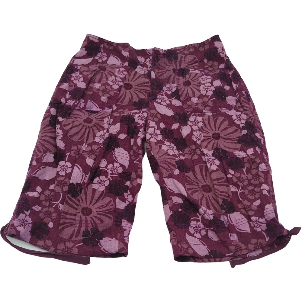 Only Necessities Purple Floral Linen Blend Shorts Womens 14W Cargo Tie Hem